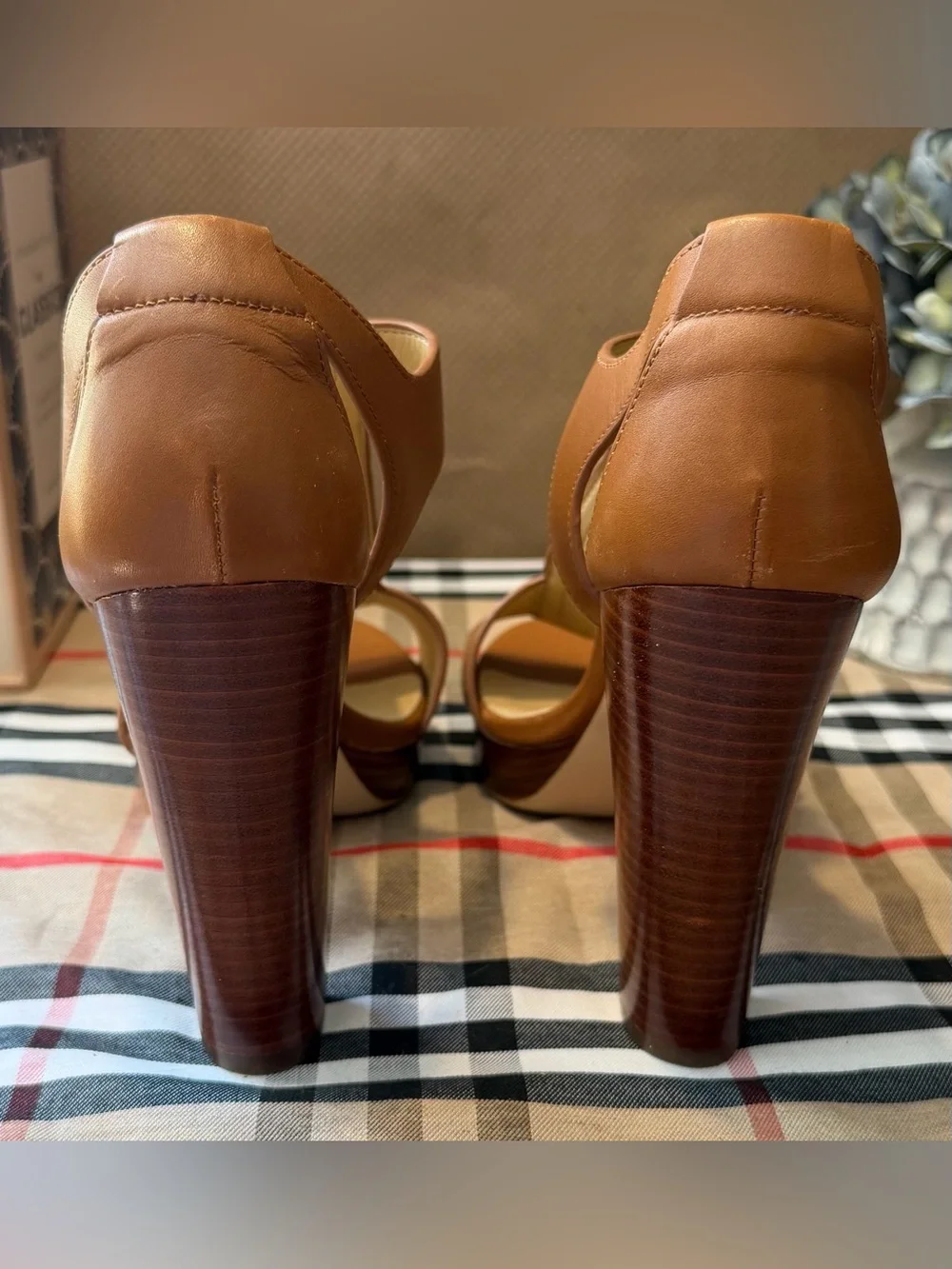 Michael Kors Tan Leather T-Zip Platform Heels
